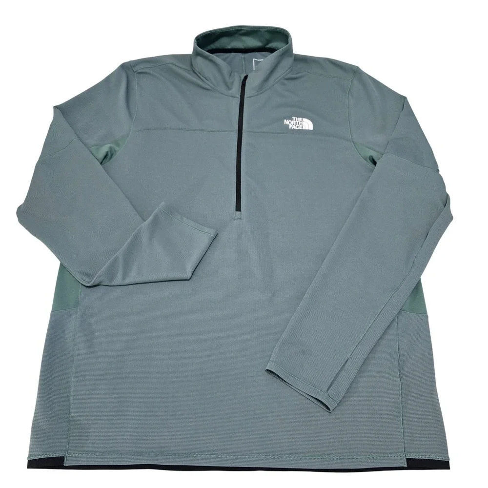 The North Face Mens XL Blue Green Grid Fleece Quarter Zip Pullover Thumbholes